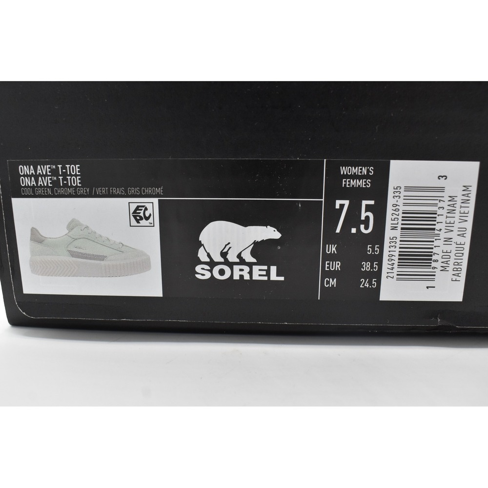 Sorel ONA Ave T-Toe Sneaker Womens 7.5 Cool Green Chrome Grey New Platform Suede - Picture 12 of 12